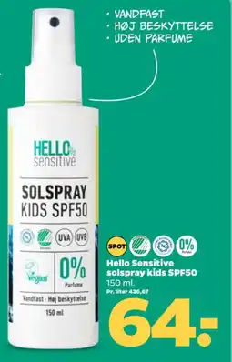 Netto Hello Sensitive solspray kids SPF50 tilbud