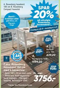 Bilka Rosenborg havebord 130 cm med 4 havestole tilbud