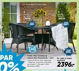 Bilka Kos havebord med 4 Kos havestole - sort tilbud