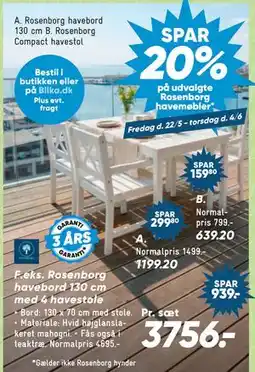 Bilka Rosenborg havebord 130 cm tilbud