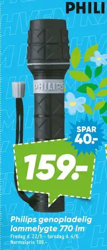 Bilka Philips genopladelig lommelygte 770 lm tilbud