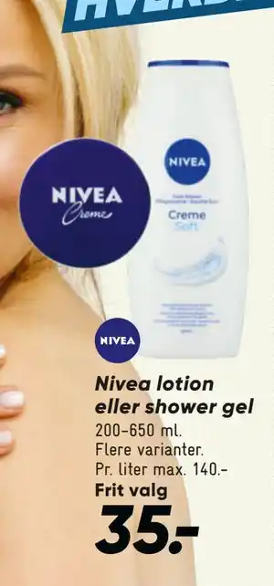 Bilka Nivea lotion eller shower gel tilbud