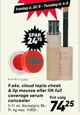 Bilka cloud topia cheek & lip mousse eller lift full coverage serum concealer tilbud