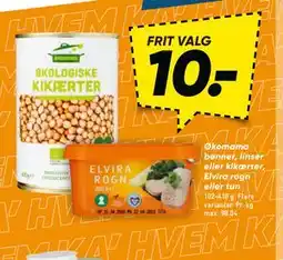 Bilka Økomama bønner, linser eller kikærter, Elvira rogn eller tun tilbud