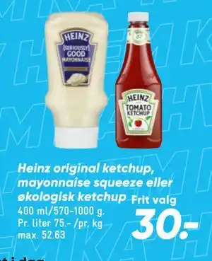Bilka Heinz original ketchup, mayonnaise squeeze eller økologisk ketchup tilbud