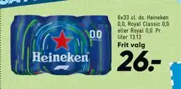 Bilka 6x33 cl. ds. Heineken 0,0, Royal Classic 0,0 eller Royal 0,0 tilbud