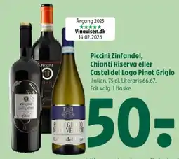Coop 365 Piccini Zinfandel, Chianti Riserva eller Castel del Lago Pinot Grigio tilbud