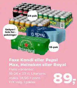 SuperBrugsen Faxe Kondi eller Pepsi Max, Heineken eller Royal tilbud