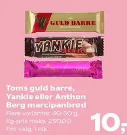 SuperBrugsen Toms guld barre, Yankee eller Anthon Berg marcipanbrød tilbud