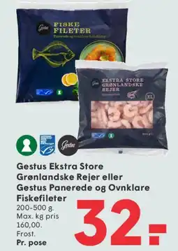 SPAR Gestus Ekstra Store Grønlandske Rejer eller Gestus Panerede og Ovnlare Fiskefileter tilbud