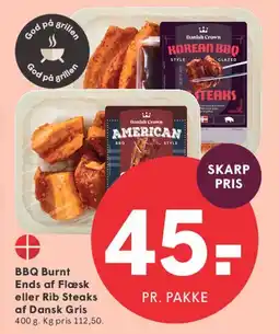 SPAR BBQ Burnt Ends af Flæsk eller Rib Steaks af Dansk Gris tilbud