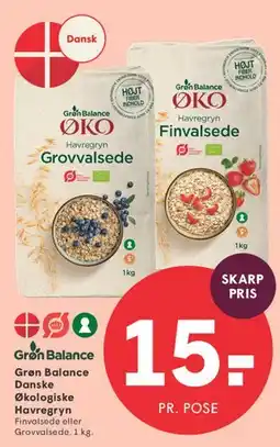 SPAR Grøn Balance Danske Økologiske Havregryn tilbud