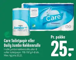 Min Købmand Care Toiletpapir eller Daily Jumbo Køkkenrulle tilbud