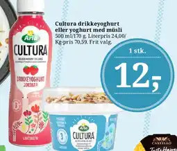 Dagli'Brugsen Cultura drikkeyoghurt eller yoghurt med müsli tilbud