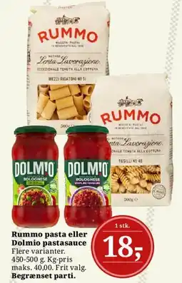 Dagli'Brugsen Rummo pasta eller Dolmio pastasauce tilbud
