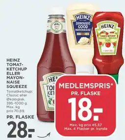 MENY Heinz tomatketchup eller mayonnaise (squeeze) tilbud