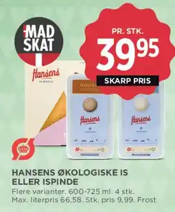 MENY Hansens økologiske is eller ispinde tilbud