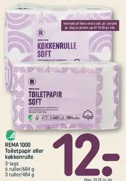 REMA 1000 Toiletpapir Soft / Køkkenrulle Soft tilbud