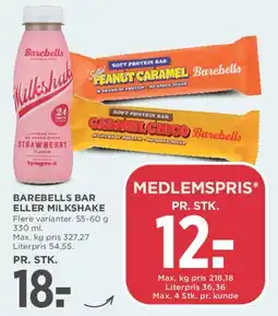 MENY Barebells bar eller milkshake tilbud
