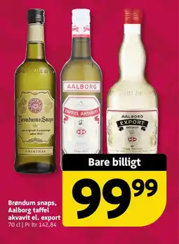 Løvbjerg Brøndum snaps, aalborg taffel akvavit el. export tilbud