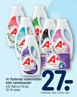 REMA 1000 A+ flydende vaskemiddel eller vaskekapsler tilbud