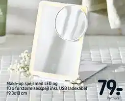 REMA 1000 Make-up spejl med LED og 10 x forstørrelsesspejl inkl. USB ladekabel 19.3x13 cm tilbud