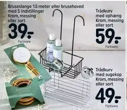 REMA 1000 Bruseslange 1.5 meter eller brusehoved med 5 indstillinger Krom, messing eller sort tilbud