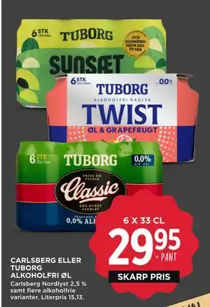 MENY CARLSBERG ELLER TUBORG ALKOHOLFRI ØL tilbud