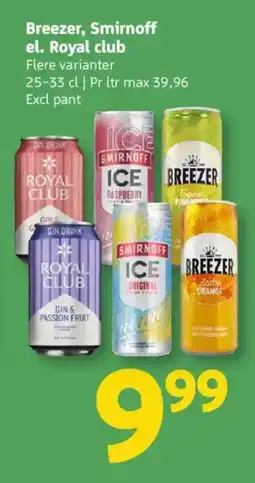 Løvbjerg Breezer, smirnoff el. royal club tilbud