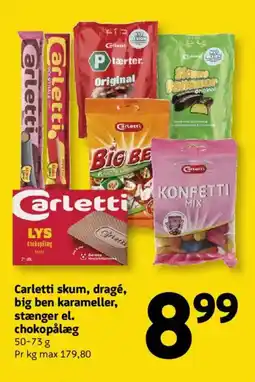 Løvbjerg Carletti skum, dragé, big ben karameller, stænger el. chokopålæg tilbud