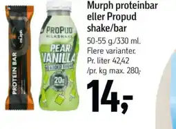Føtex Murph proteinbar eller Propud shake/bar tilbud