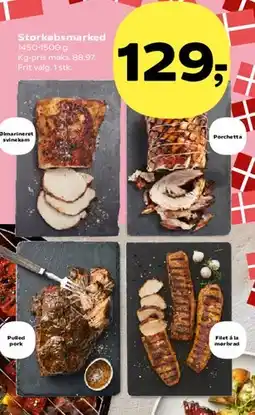 Kvickly Storkøbsmarked (stege/porchetta/omarineret svinekam) tilbud