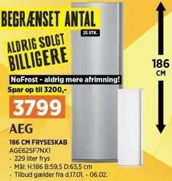 Power AEG 186 Cm Fryseskab AGE625F7NX1 tilbud