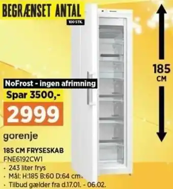 Power 185 Cm Fryseskab FNE6192CW1 tilbud