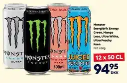 BorderShop Monster Energidrik Energy Green, Mango Loco, Ultra White, Ultra Peachy Keen tilbud