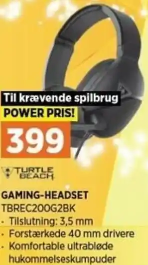 Power Gaming-Headset TBREC200G2BK tilbud