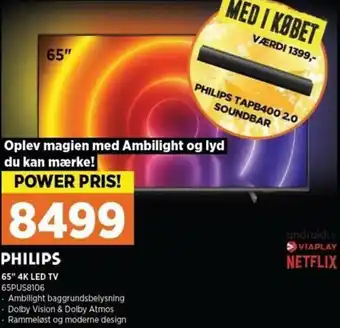 Power 65" 4K LED TV 65PUS8106 tilbud