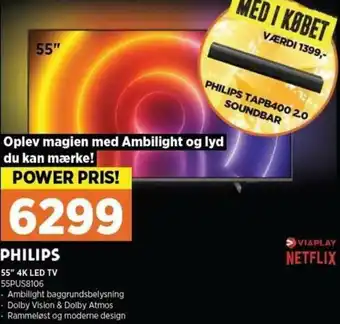 Power 55" 4K LED TV 55PUS8106 tilbud
