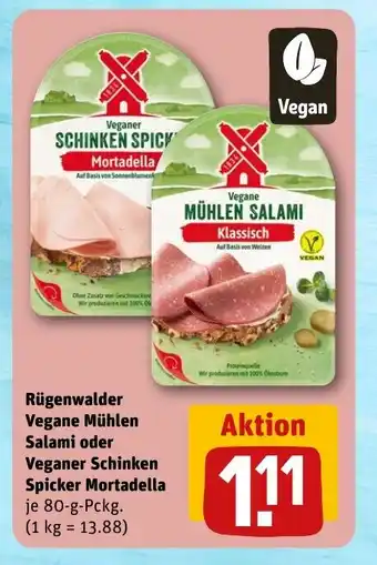 REWE DE RÜGENWALDER Vegane mühlen salami oder veganer schinken spicker mortadella tilbud