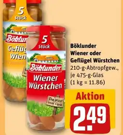 REWE DE Böklunder Wiener oder Geflügel Würstchen tilbud