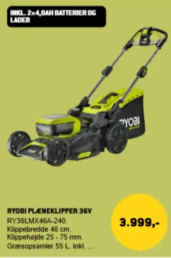 XL-BYG Ryobi plæneklipper 36v tilbud