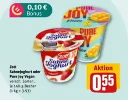 REWE DE Zott Sahnejoghurt oder Pure Joy Vegan tilbud