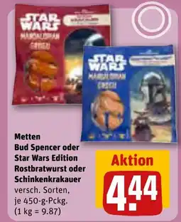 REWE DE Metten Bud Spencer oder Star Wars Edition Rostbratwurst oder Schinkenkrakauer tilbud