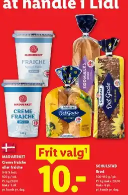 Lidl Frit valg: Madværket creme fraiche / Schulstad brød tilbud