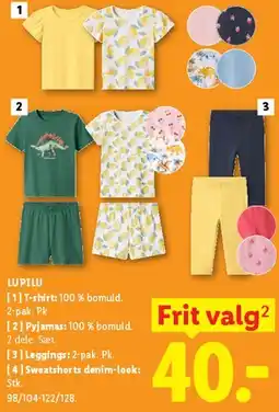 Lidl LUPILU børnetøj (T-shirts, pyjamas, leggings, sweatshorts) tilbud
