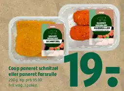Coop 365 Coop paneret schnitzel eller paneret farsrulle tilbud