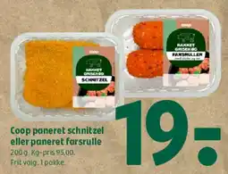 Coop 365 Coop paneret schnitzel eller paneret farsrulle tilbud