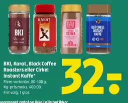 Coop 365 BKI, Karat, Black Coffee Roasters eller Cirkel instant kaffe tilbud
