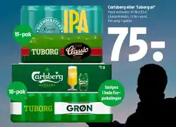 Coop 365 Carlsberg eller Tuborg øl (15-18 x 33 cl) tilbud