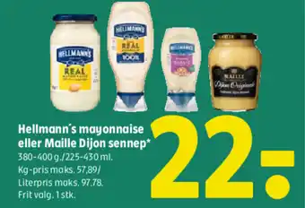 Coop 365 Hellmann's mayonnaise eller Maille Dijon sennep tilbud